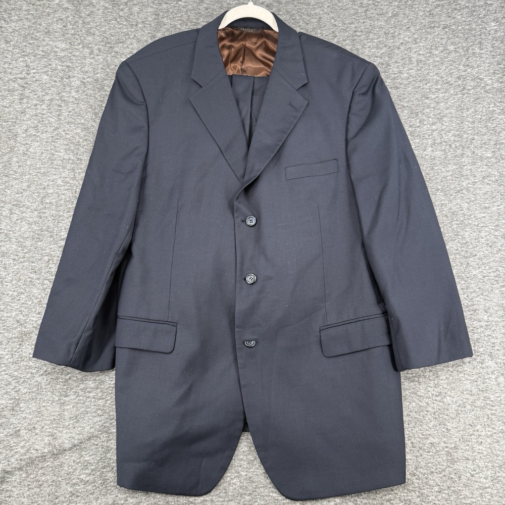 Caravelli Mens Classic Navy Blue Three Button Notch Lapel Blazer Sport Coat 46R